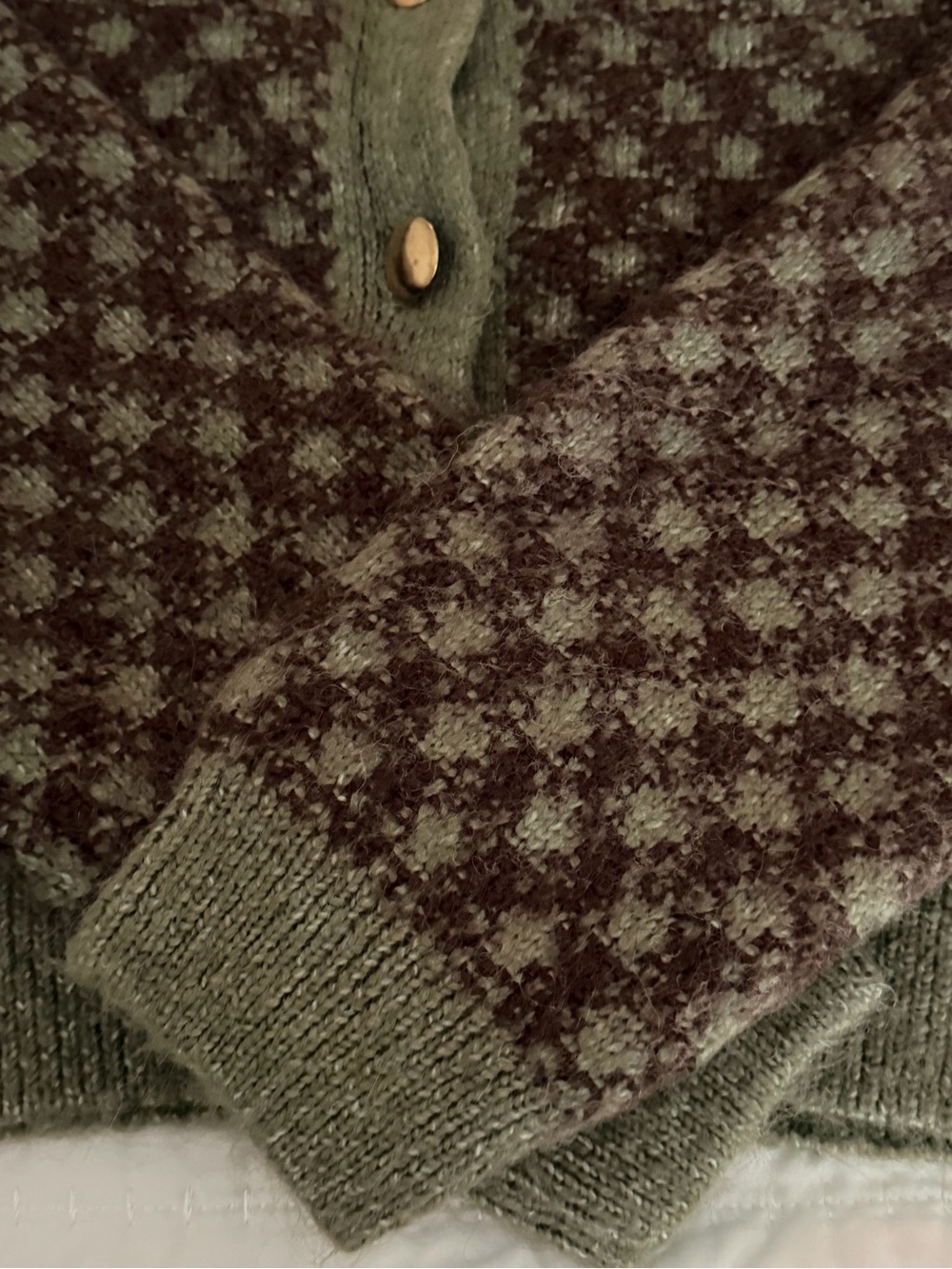 Zara Olive & Brown Diamond-Pattern Bomber Cardigan Jacket - Picture 4 of 5
